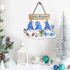 Hello Winter Sign Wreath 10.2x11.8in Gnome Welcome Sign for Front Door Decor Winte Wooden Door Hanging Plaque, alternate view