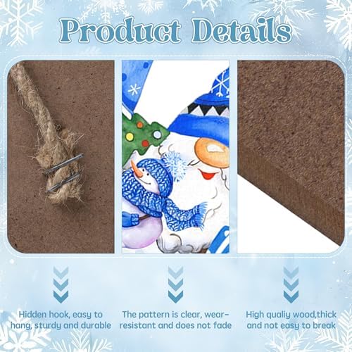 Hello Winter Sign Wreath 10.2x11.8in Gnome Welcome Sign for Front Door Decor Winte Wooden Door Hanging Plaque, alternate view