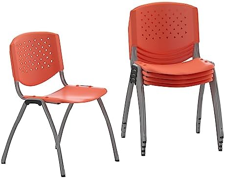 HERCULES -5 Pack 880 lb. Capacity Orange Plastic Stack Chair | Comfortable Seating with Durable Design