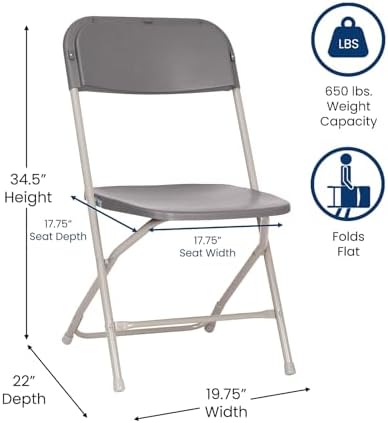 Hercules Big and Tall Commercial Folding Chair - Extra Wide 650LB. Capacity - Durable Plastic - Gray, 4-Pack in, alternate
