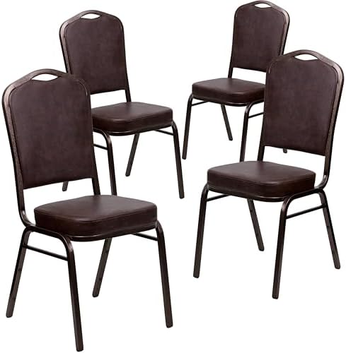 Hercules Crown Back Stackable Banquet Chair, Brown, 4-Pack in Brown