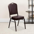 Hercules Crown Back Stackable Banquet Chair, Brown, 4-Pack in Brown, alternate view 2