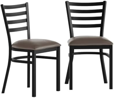 Hercules Ladder Back Chair - Vinyl Seat, Black/Mocha, 2PK