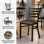 Hercules Ladder Back Chair - Vinyl Seat, Black/Mocha, 2PK, alternate view 5