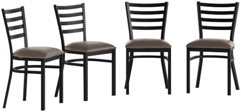 Hercules Ladder Back Chair - Vinyl Seat, Black/Mocha, 4PK in Mocha Vinyl Seat/Black Metal Frame