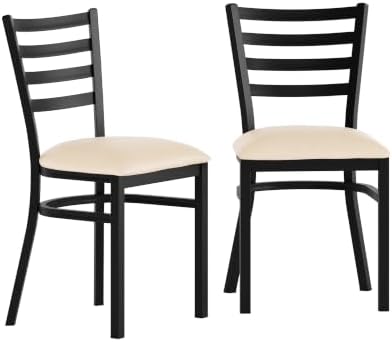 Hercules Ladder Back Chair with Vinyl Seat, Black/Tan, 2PK