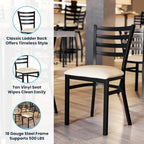 Hercules Ladder Back Chair with Vinyl Seat, Black/Tan, 2PK, alternate view 5
