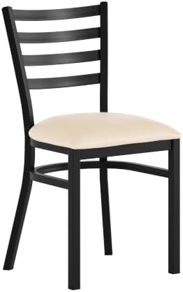 Hercules Ladder Back Chair with Vinyl Seat, Black/Tan