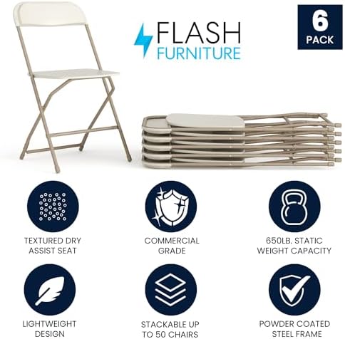 Hercules Plastic Folding Event Chair, Beige, 6-Pack in Beige, alternate view 3