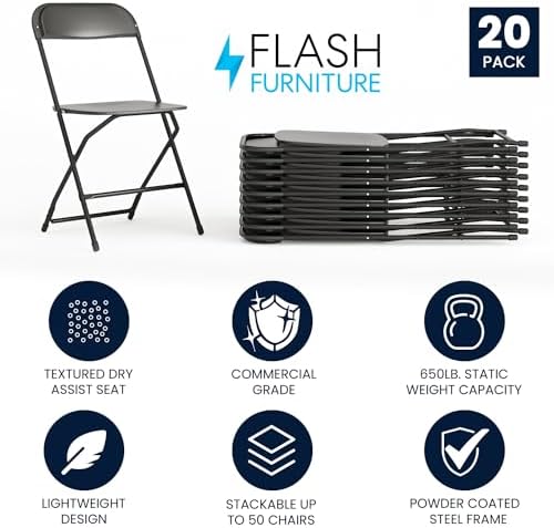 Hercules Plastic Folding Event Chair, Black, 20-Pack in Black, alternate view 3