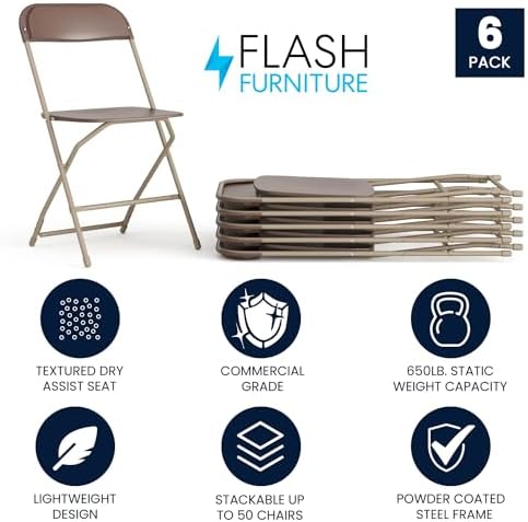 Hercules Plastic Folding Event Chair, Brown, 6-Pack in Brown, alternate view 3