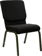 HERCULES Series 18.5''W Stacking Church Chair in Black Dot Patterned Fabric - Gold Vein Frame