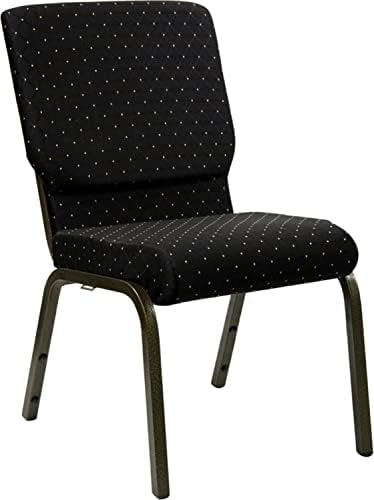 HERCULES Series 18.5''W Stacking Church Chair in Black Dot Patterned Fabric - Gold Vein Frame