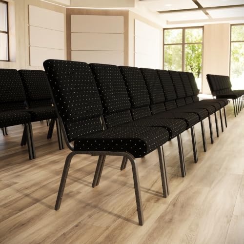 HERCULES Series 18.5''W Stacking Church Chair in Black Dot Patterned Fabric - Gold Vein Frame, alternate view 2