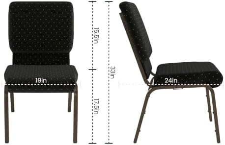 HERCULES Series 18.5''W Stacking Church Chair in Black Dot Patterned Fabric - Gold Vein Frame, alternate view 3