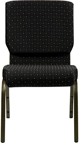 HERCULES Series 18.5''W Stacking Church Chair in Black Dot Patterned Fabric - Gold Vein Frame, alternate view 4