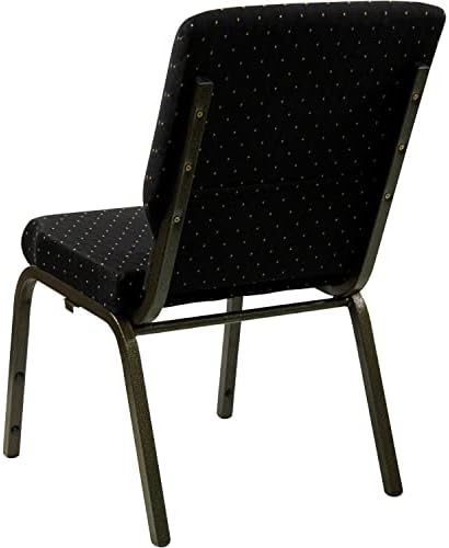HERCULES Series 18.5''W Stacking Church Chair in Black Dot Patterned Fabric - Gold Vein Frame, alternate view 5