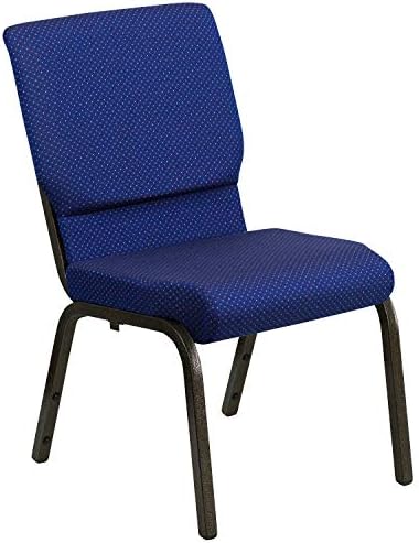 HERCULES Series 18.5''W Stacking Church Chair in Navy Blue Patterned Fabric - Gold Vein Frame