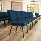 HERCULES Series 18.5''W Stacking Church Chair in Navy Blue Patterned Fabric - Gold Vein Frame, alternate view 2