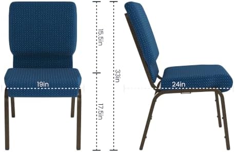 HERCULES Series 18.5''W Stacking Church Chair in Navy Blue Patterned Fabric - Gold Vein Frame, alternate view 3