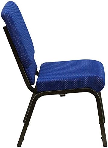 HERCULES Series 18.5''W Stacking Church Chair in Navy Blue Patterned Fabric - Gold Vein Frame, alternate view 4