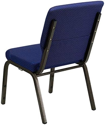 HERCULES Series 18.5''W Stacking Church Chair in Navy Blue Patterned Fabric - Gold Vein Frame, alternate view 5