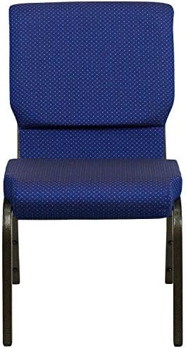 HERCULES Series 18.5''W Stacking Church Chair in Navy Blue Patterned Fabric - Gold Vein Frame, alternate view 6