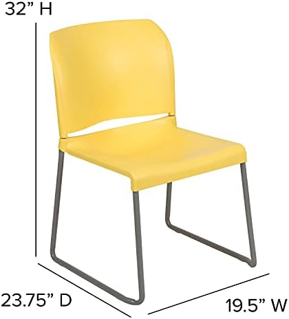 HERCULES Series 5 Pack 880 lb. Capacity Yellow Full Back Contoured Stack Chair with Gray Powder Coated Sled Base, alternate