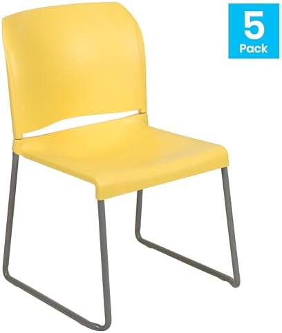 HERCULES Series 5 Pack 880 lb. Capacity Yellow Full Back Contoured Stack Chair with Gray Powder Coated Sled Base, alternate
