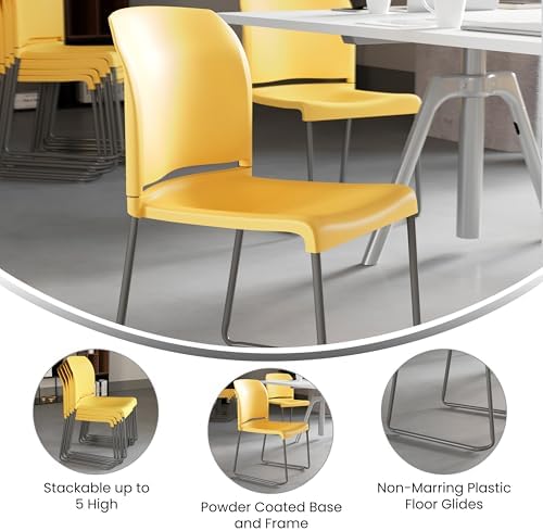 HERCULES Series 5 Pack 880 lb. Capacity Yellow Full Back Contoured Stack Chair with Gray Powder Coated Sled Base, alternate