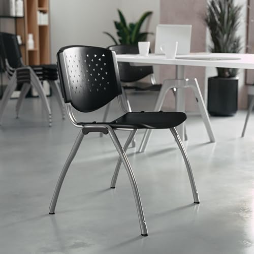 HERCULES Series 880 lb. Capacity Black Plastic Stack Chair with Titanium Gray Powder Coated Frame, alternate view 2