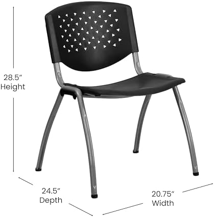 HERCULES Series 880 lb. Capacity Black Plastic Stack Chair with Titanium Gray Powder Coated Frame, alternate view 3