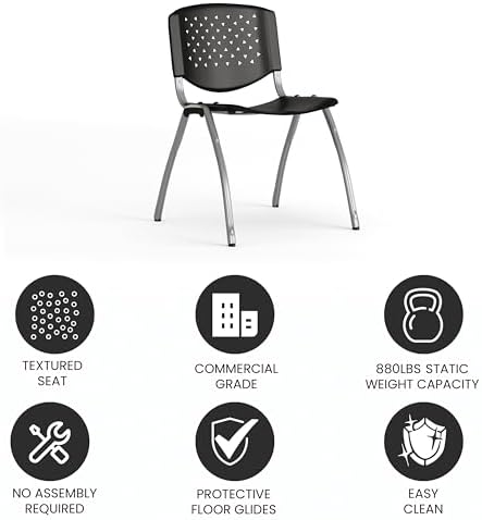 HERCULES Series 880 lb. Capacity Black Plastic Stack Chair with Titanium Gray Powder Coated Frame, alternate view 5