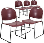 HERCULES Series 880 lb. Capacity Burgundy Ultra-Compact Stack Chair with Black Powder Coated Frame (Pack of 5)