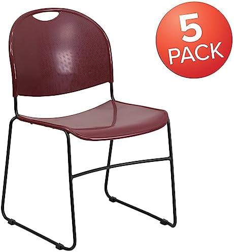 HERCULES Series 880 lb. Capacity Burgundy Ultra-Compact Stack Chair with Black Powder Coated Frame (Pack of 5), alternate