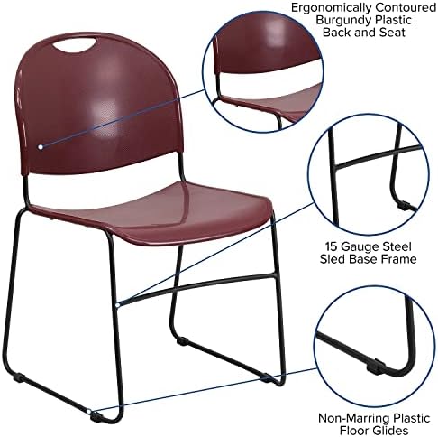 HERCULES Series 880 lb. Capacity Burgundy Ultra-Compact Stack Chair with Black Powder Coated Frame (Pack of 5), alternate