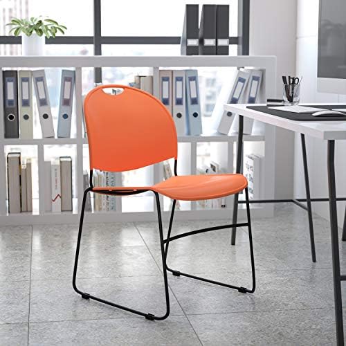 HERCULES Series 880 lb. Capacity Orange Ultra-Compact Stack Chair with Black Powder Coated Frame, alternate view 2
