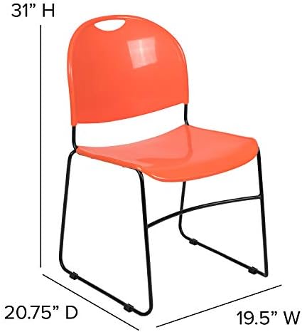 HERCULES Series 880 lb. Capacity Orange Ultra-Compact Stack Chair with Black Powder Coated Frame, alternate view 3