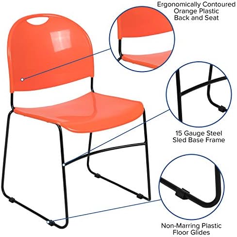 HERCULES Series 880 lb. Capacity Orange Ultra-Compact Stack Chair with Black Powder Coated Frame, alternate view 4
