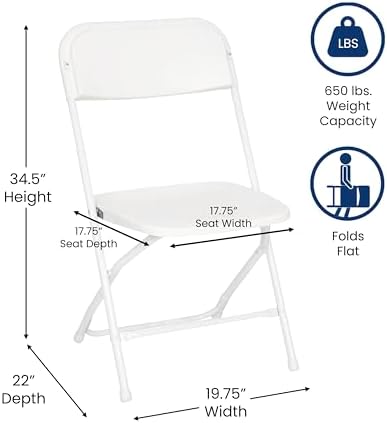 Hercules Series Big & Tall Stackable Plastic Folding Chairs, Extra Wide Commercial Event Seats, Set of 4, White, alternate