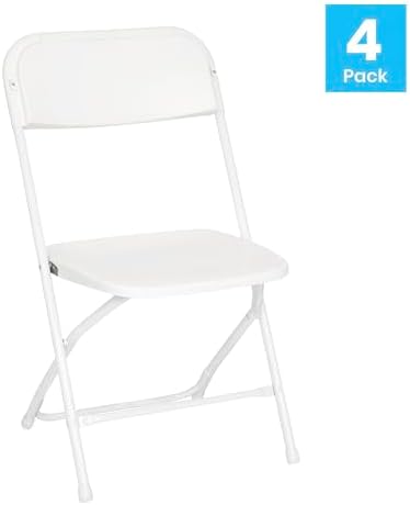 Hercules Series Big & Tall Stackable Plastic Folding Chairs, Extra Wide Commercial Event Seats, Set of 4, White, alternate