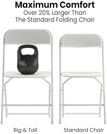 Hercules Series Big & Tall Stackable Plastic Folding Chairs, Extra Wide Commercial Event Seats, Set of 4, White, alternate