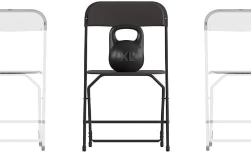 Hercules Series Big & Tall Stackable Plastic Folding Chairs, Extra Wide Commercial Event Seats, Set of 4, Black