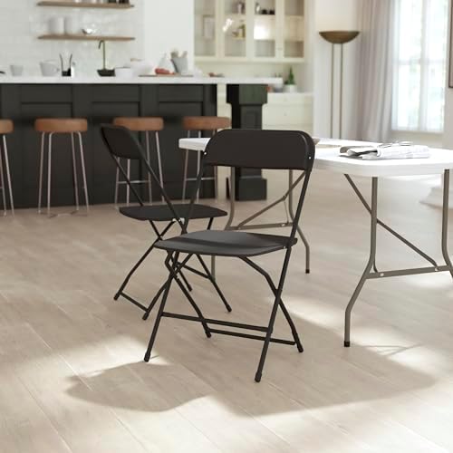 Hercules Series Big & Tall Stackable Plastic Folding Chairs, Extra Wide Commercial Event Seats, Set of 4, Black, alternate