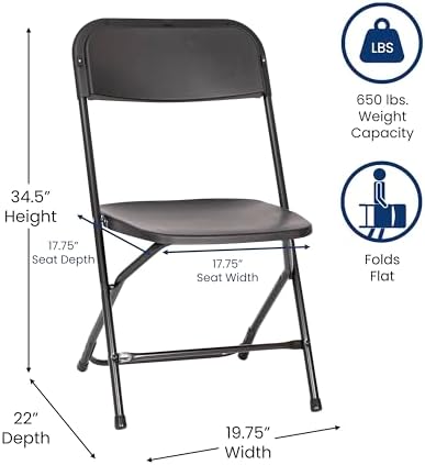 Hercules Series Big & Tall Stackable Plastic Folding Chairs, Extra Wide Commercial Event Seats, Set of 4, Black, alternate
