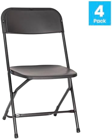 Hercules Series Big & Tall Stackable Plastic Folding Chairs, Extra Wide Commercial Event Seats, Set of 4, Black, alternate