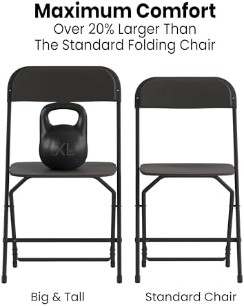 Hercules Series Big & Tall Stackable Plastic Folding Chairs, Extra Wide Commercial Event Seats, Set of 4, Black, alternate