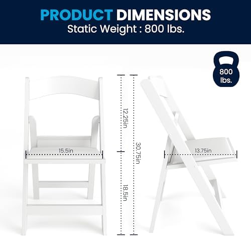 Hercules Series Folding Chair - White Resin - 1000LB Weight Capacity Comfortable Event Chair - Light Weight, alternate view 2