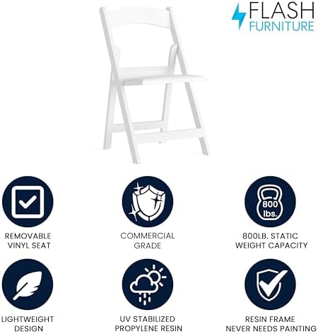 Hercules Series Folding Chair - White Resin - 1000LB Weight Capacity Comfortable Event Chair - Light Weight, alternate view 3