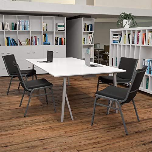 Hercules Vinyl Stack Chair, Black, 4-Pack in Black